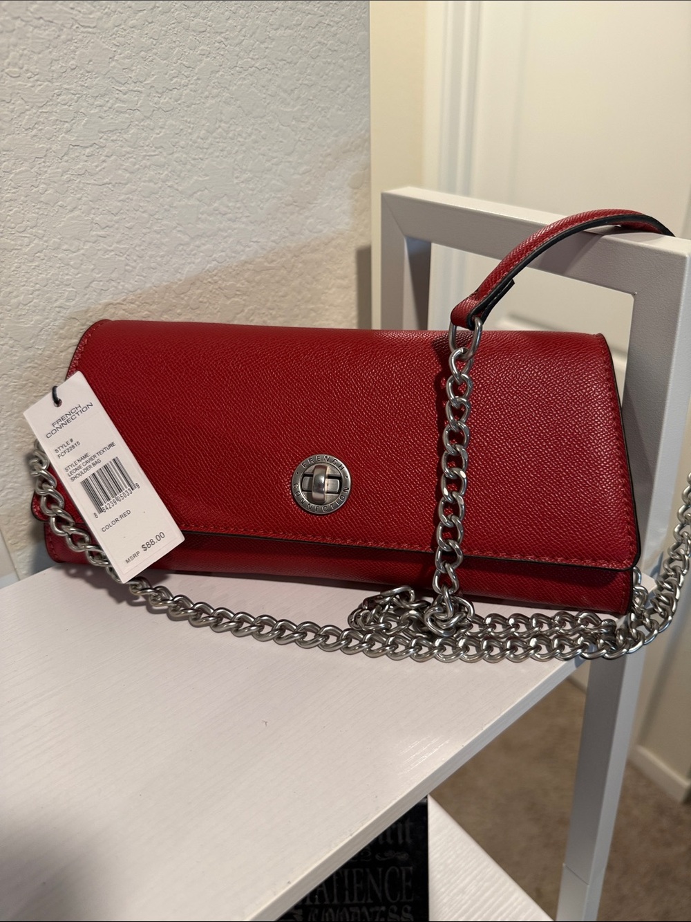 French Connection Crossbody Purse with Silver Chain